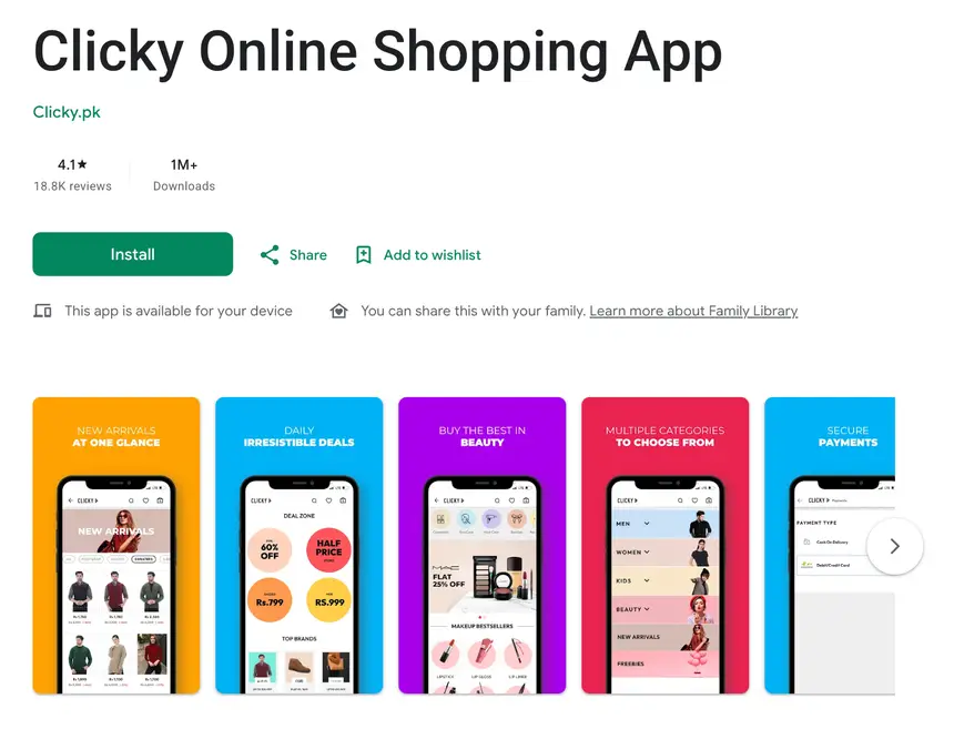 Clicky Online Shopping App project screenshot